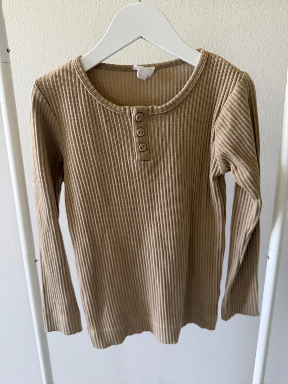Jamie Kay Ribbed Henley Long-Sleeve Top - Beige